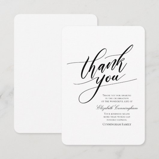 Klassieke en eenvoudige kalligrafie bedankkaart (Voorkant / Achterkant)