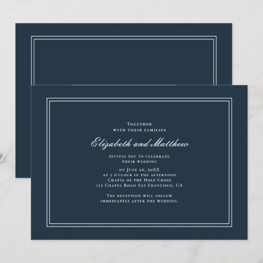 Klassieke en eenvoudige uitnodiging voor weddensch (Voorkant / Achterkant)