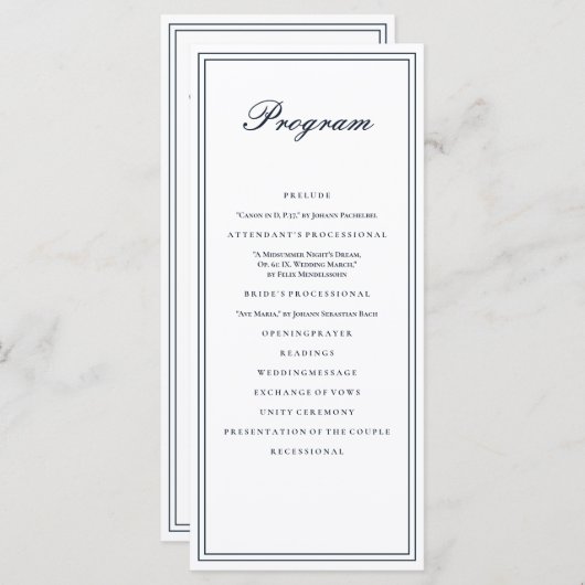 Klassieke en eenvoudige verbondenheid programmakaart (Voorkant / Achterkant)