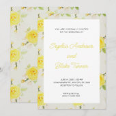 Klassieke en Elegante Gele Bloemige Bruiloft Kaart (Voorkant / Achterkant)