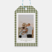 Klassieke en elegante Gingham Family Foto Kerstmis Cadeaulabel (Voorkant)