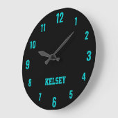 Klassieke en Elegante Zwart en Neon Turquoise Naam Grote Klok (Hoek)