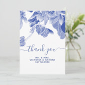 Klassieke en moderne blauwe bruiloft bedankkaart (Staand voorkant)