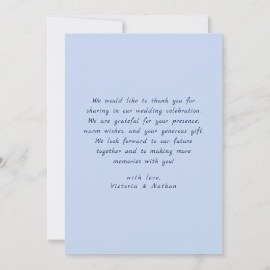 Klassieke en moderne blauwe bruiloft bedankkaart (Achterkant)