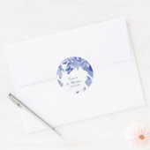Klassieke en moderne blauwe bruiloft ronde sticker (Envelop)