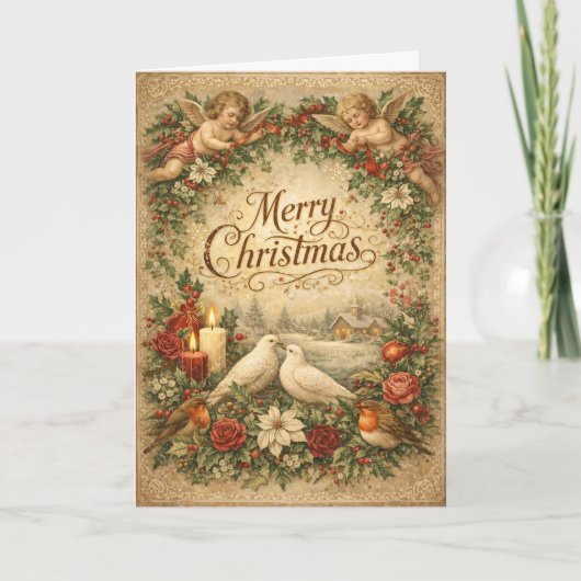Klassieke engel cherub kerstman  feestdagen kaart (Voorkant)