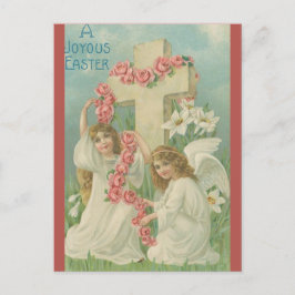 Klassieke engelen met een kruis roze bloemen Pasen Briefkaart