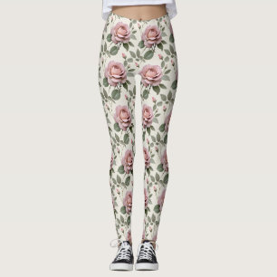Klassieke Engelse Rozen In Zachte Tinten Roze Leggings