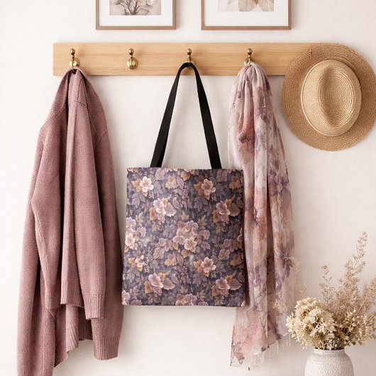 Klassieke erfstuk bloemblaadjes paarse bloem tote bag