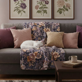 Klassieke erfstuk bloemblaadjes paarse bloemen fleece deken