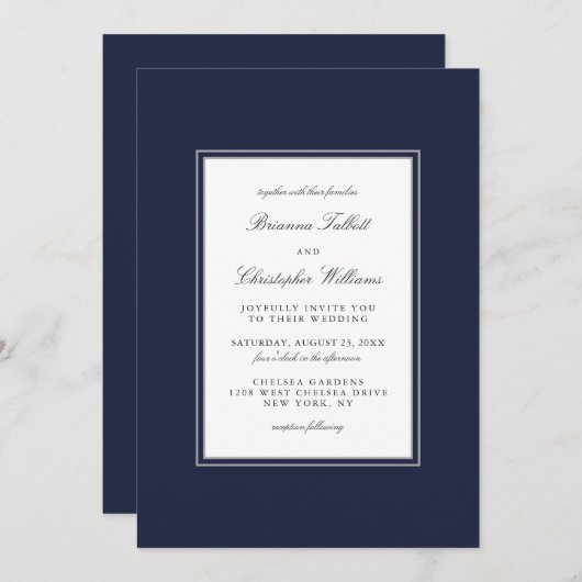 Klassieke eslegance Simple Navy Blue Wedding Kaart (Voorkant / Achterkant)