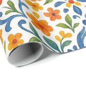 Klassieke Etnische Mediterrane Bloemenkunst Patroo Cadeaupapier (Rol Hoek)