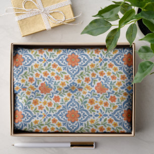 Klassieke Etnische Mediterrane Bloemenkunst Patroo Tissuepapier