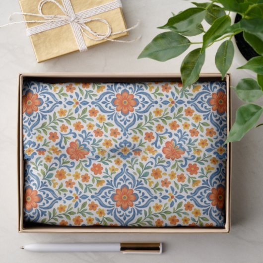 Klassieke Etnische Mediterrane Bloemenkunst Patroo Tissuepapier (Geschenk)