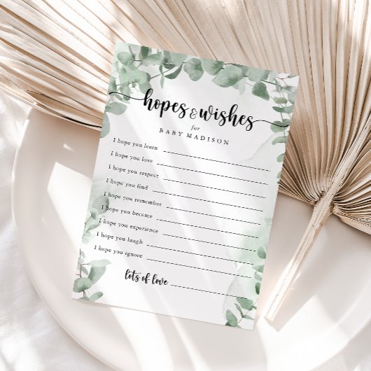 Klassieke Eucalyptus Baby shower Hoppen en wenst K Briefkaart