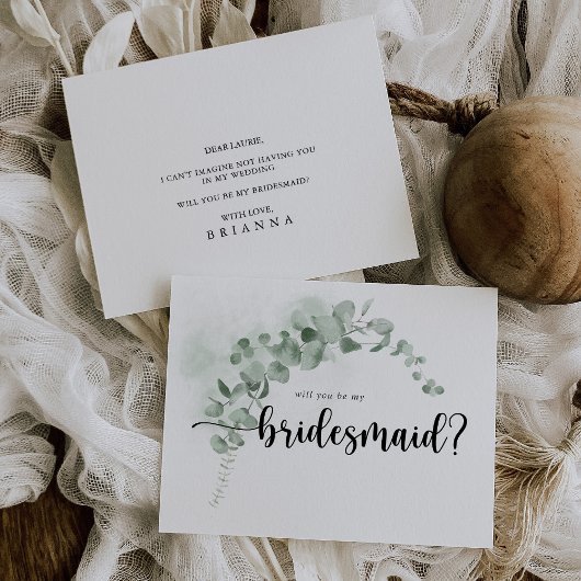 Klassieke Eucalyptus Bridesmaid proposal Note Kaar Notitiekaartje