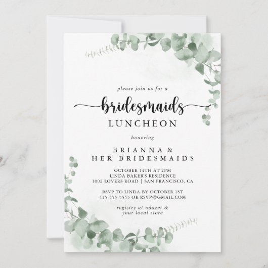 Klassieke Eucalyptus Bridesmaids Luncheon Shower Kaart (Voorkant)