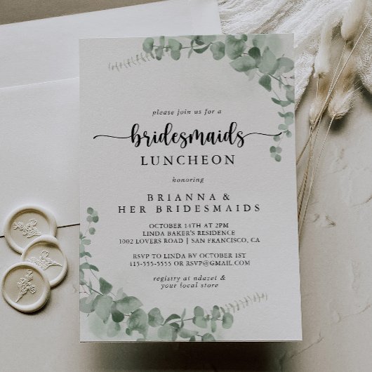 Klassieke Eucalyptus Bridesmaids Luncheon Shower Kaart