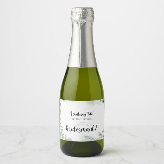 Klassieke Eucalyptus Foliage Bridesmaid Voorstel Sparkling Wijnetiket (Voorkant)