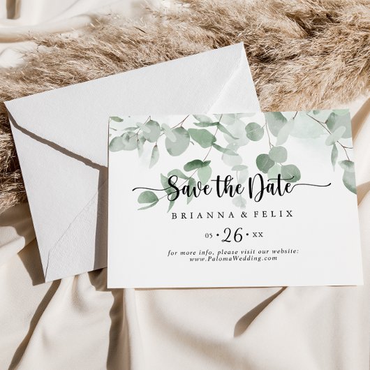 Klassieke Eucalyptus Foliage Horizontal Wedding Save The Date