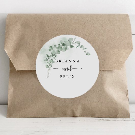 Klassieke eucalyptus Foliage Wedding Envelope-zege Ronde Sticker