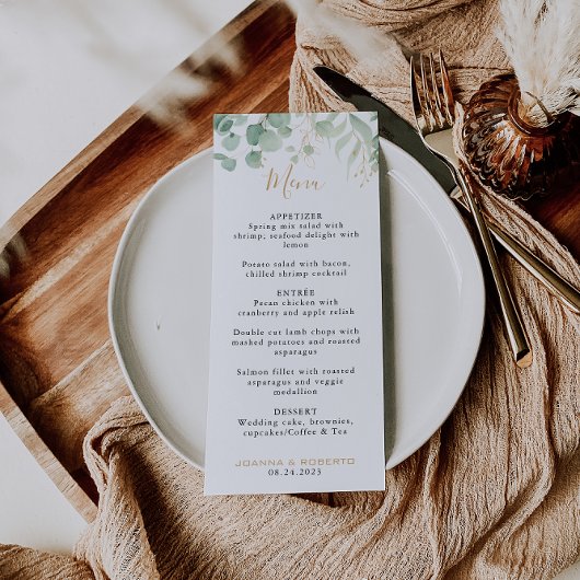 Klassieke Eucalyptus Gold Leaf Formal Wedding Menu