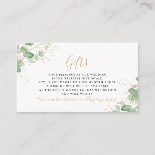 Klassieke Eucalyptus Gold Leaf-Huwelijkscadeaus Informatiekaartje (Voorkant)