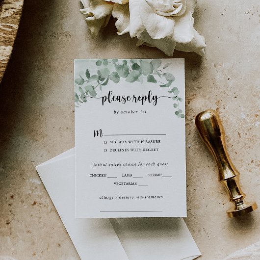 Klassieke Eucalyptus Wedding Menu Keuze RSVP