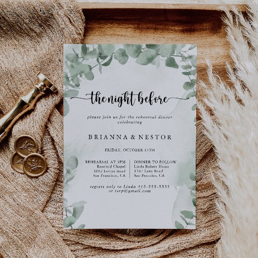 Klassieke eucalyptusnacht voor repetitie diner kaart