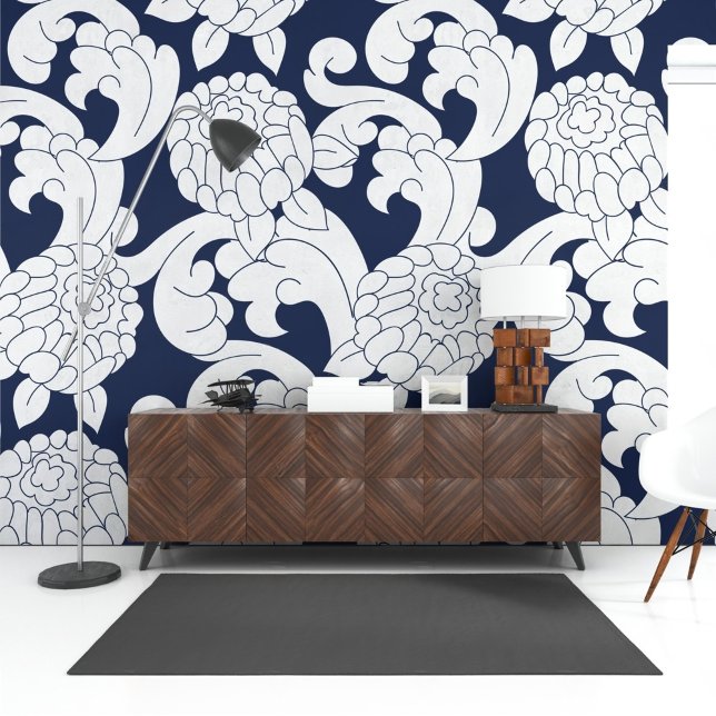 Klassieke Europese witte bloemen motieven Behang (Creator heeft geüpload)