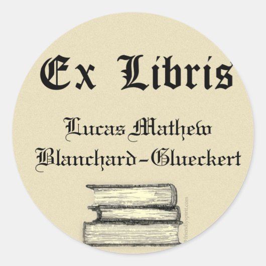 Klassieke Ex Libris Bookplaat Ronde Sticker (Voorkant)