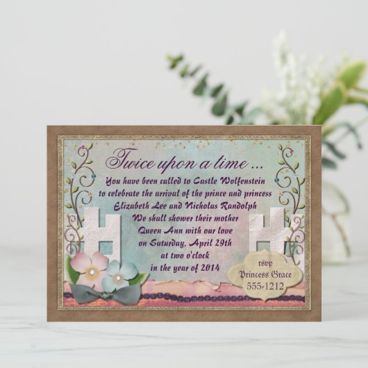 Klassieke Fairy Tale Invitation for Twins Kaart (Staand voorkant)