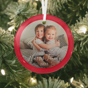 Klassieke familie foto kerst-kerstversiering glas ornament