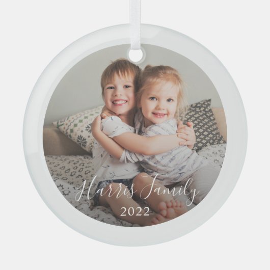 Klassieke familie foto kerst-kerstversiering glas ornament (Voorkant)