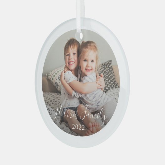 Klassieke familie foto kerst-kerstversiering glas ornament (Voorkant links)
