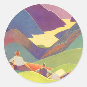Klassieke familie vakantie, picknick in de bergen ronde sticker