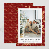 Klassieke Familiefoto Rood Goud Vrolijk Kerstfeest Feestdagenkaart (Voorkant / Achterkant)