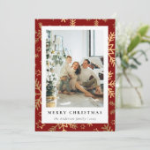 Klassieke Familiefoto Rood Goud Vrolijk Kerstfeest Feestdagenkaart (Staand voorkant)