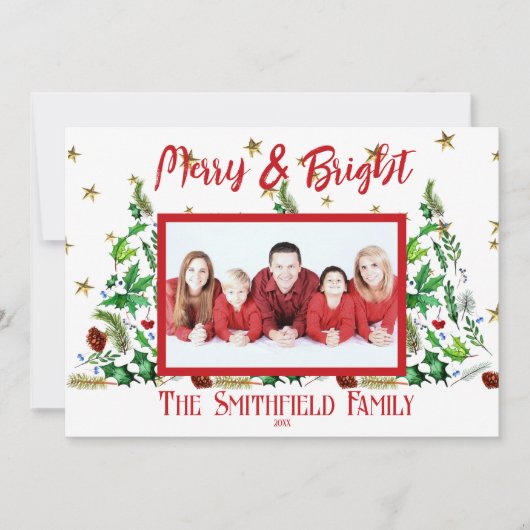 Klassieke Familiefoto 'Vrolijk & Helder' Kerstmis Feestdagenkaart (Voorkant)