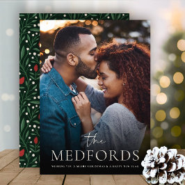 Klassieke familienaam Floral Terug | Foto Feestdagenkaart