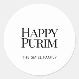 Klassieke familienaam Happy Purim witte sticker
