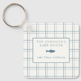 Klassieke familienaam Plaid Lake House Dusty Blue Sleutelhanger