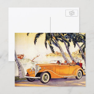 Klassieke familievakantie in een cabriolet briefkaart