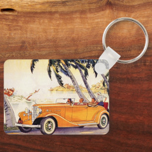 Klassieke familievakantie in een cabriolet sleutelhanger
