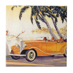 Klassieke familievakantie in een cabriolet tegeltje