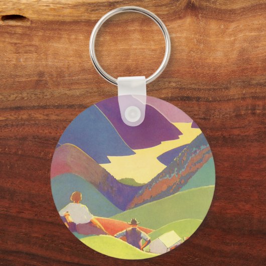 Klassieke familievakantie, picknick in de bergen sleutelhanger (Achterkant)