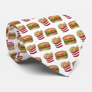 Klassieke Fast Food Pairing Burger and French Frie Stropdas
