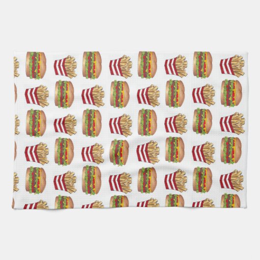 Klassieke Fast Food Pairing Burger and French Frie Theedoek (Horizontaal)