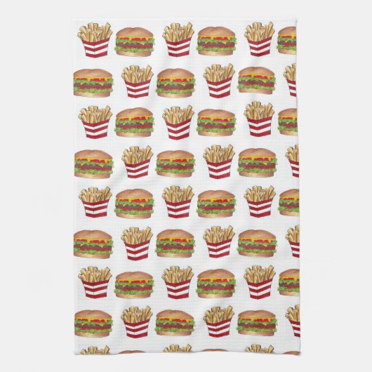 Klassieke Fast Food Pairing Burger and French Frie Theedoek (Verticaal)