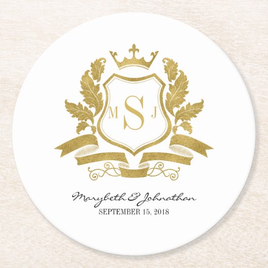 Klassieke Faux Gold Crest Weddenpapier Onderzetter (Voorkant)